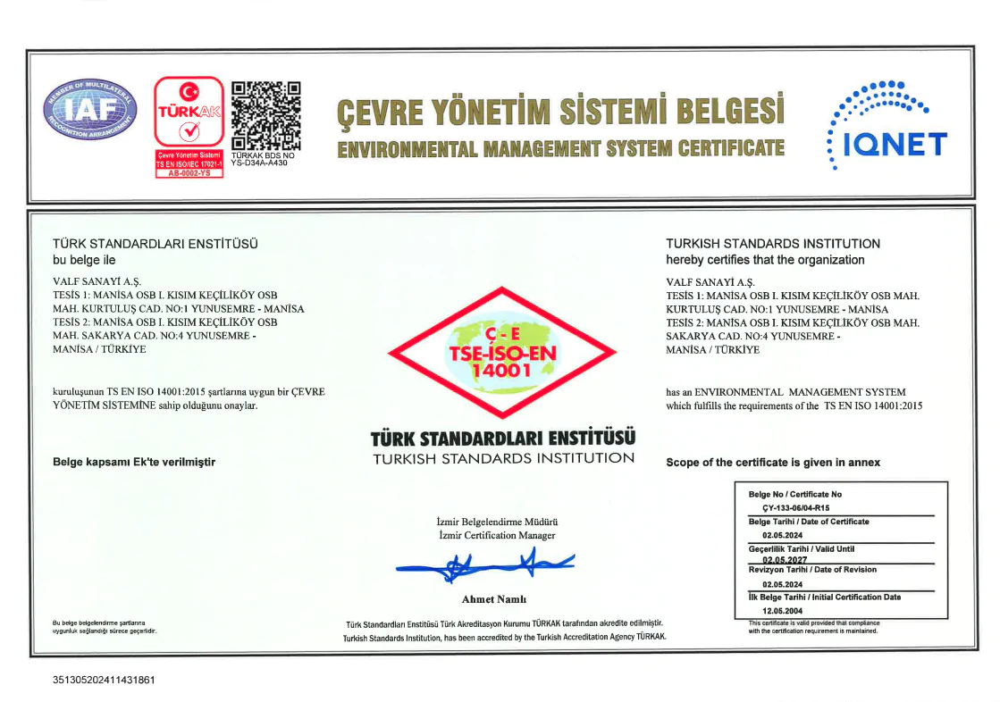 ISO 14001-2015 Çevre Yönetim Sistemi Sertifikası